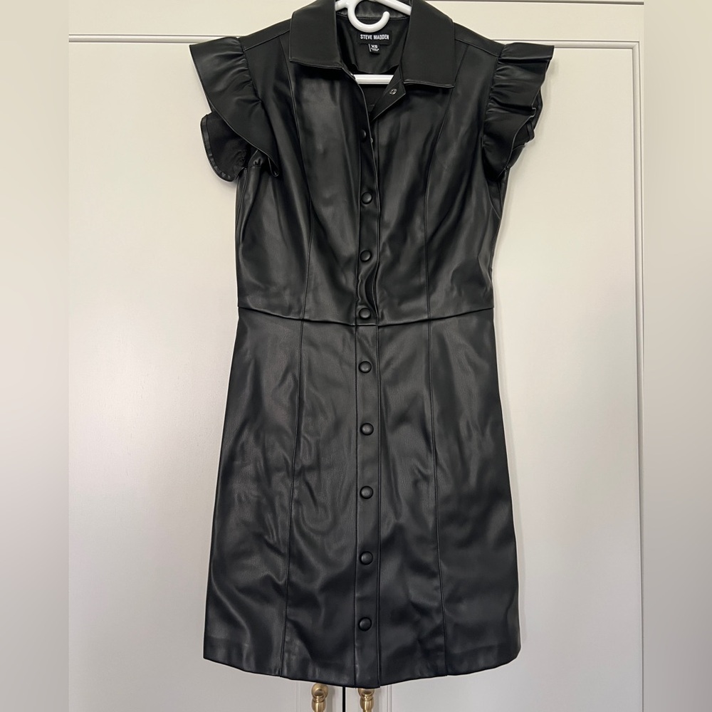 Steve Madden Black Faux Leather Mini Dress